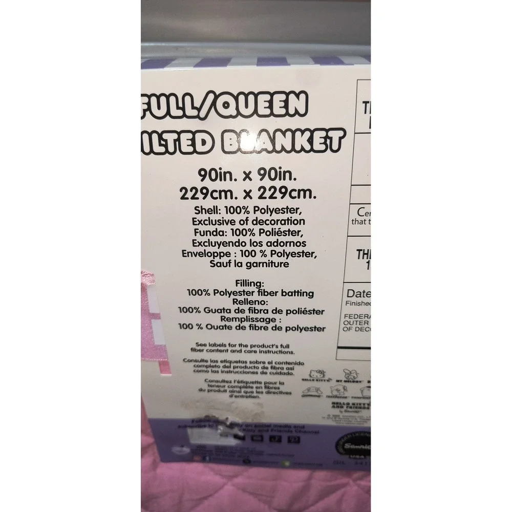 Sanrio Hello Kitty and Friend Full Queen Quilted Blanket Pink Rainbow Reversible